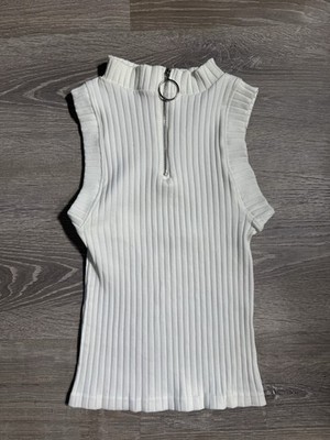 Bloom Seasons Size Small White Fitted Sleeveless Quarter Zip