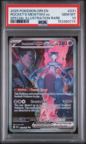 2025 POKEMON DRI SPECIAL ILLUSTRATION RARE #231 TEAM ROCKET'S MEWTWO EX PSA 10