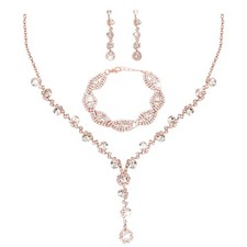 Bridal Wedding Jewelry Set for Women Rhinestone Necklace Earrings Bracelet Se...