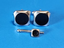 Black Square Formal Vintage SWANK Cuff Links  Shirt Stud Tux Formal Wedding