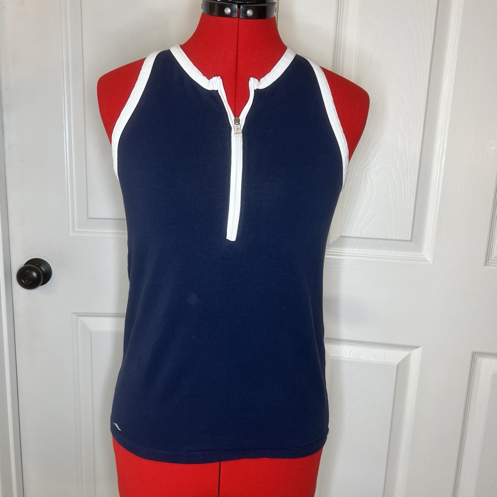 Vtg Lauren Active Ralph Lauren Sleeveless 1/4 Zip Top Womens Navy White Women M