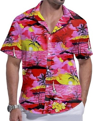 Palm Tree Casual Vacation Button Down Hawaiian Shirt V1
