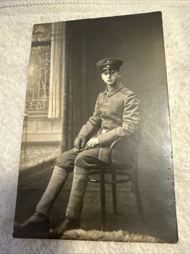Old Photo Postcard WW1 German Military Officer Sitting In Uniform