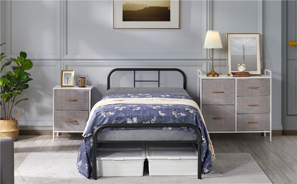 3ft Single Metal Bed Frame Strong Iron Platform Bed Slatted Bed for Bedroom