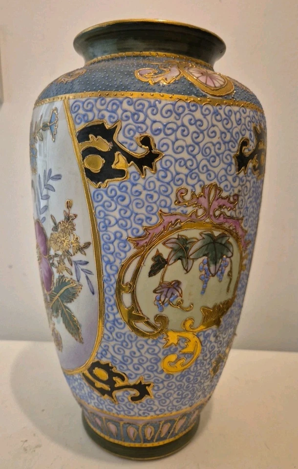 Japanische Satsuma Vase. 12 Zoll große Porzellan Keramik Kunst Vase orientalische Blumen - Bild 3 von 4