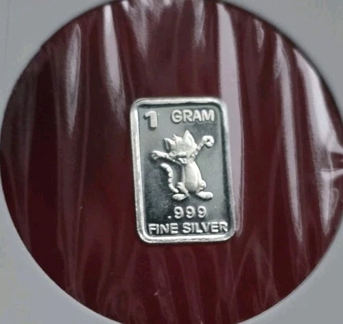 Kitty Cat 🐈 - 1 Gram .999 Fine Pure Silver Bullion Mini Square Bar Ingot Coin