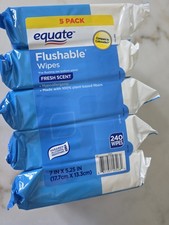 Equate Flushable Wipes Fresh Scent, 5 Pack 240 Wipes Total , Blue