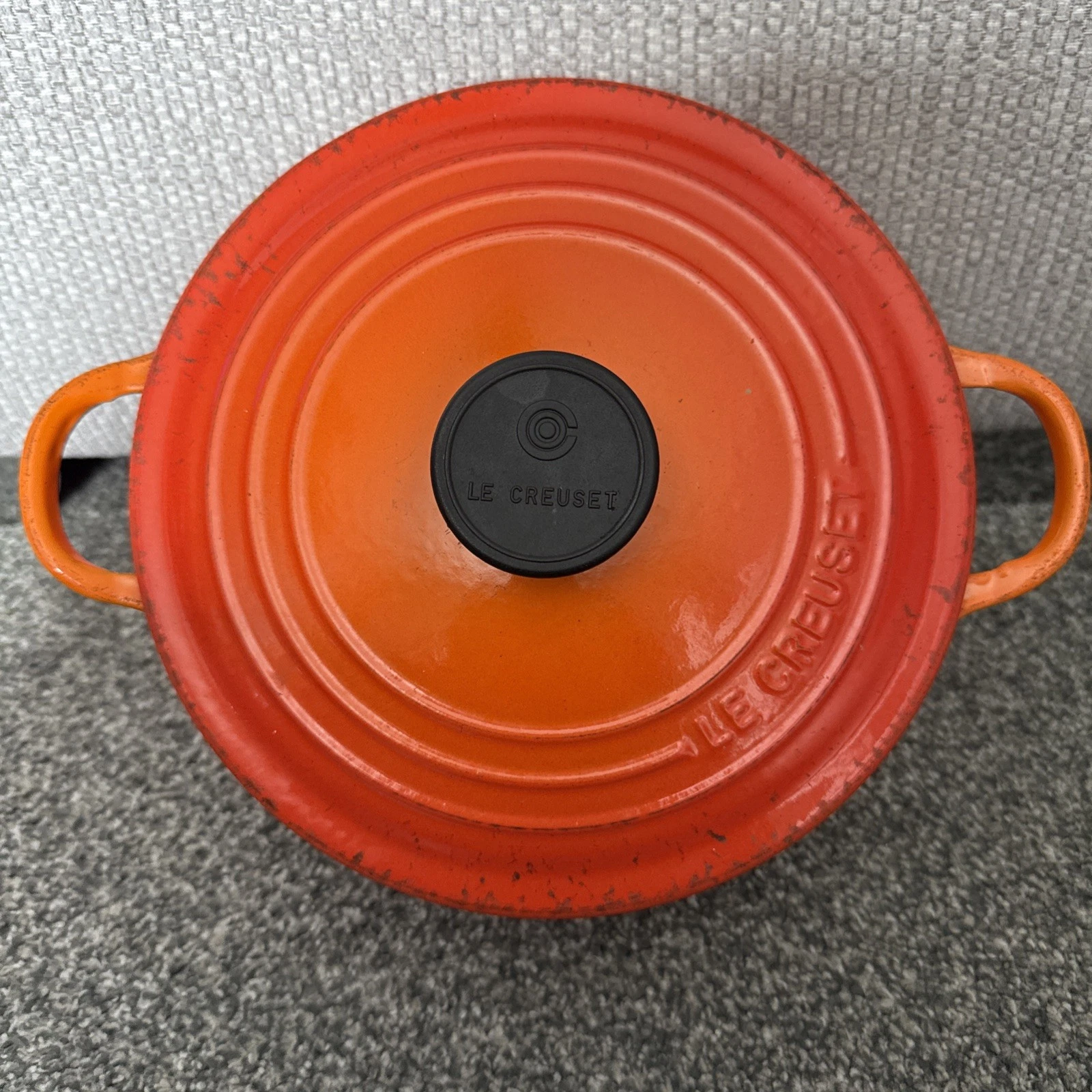 Vintage Le Creuset Cast Iron Dutch Oven 22, Casserole Dish, Volcanic Orange