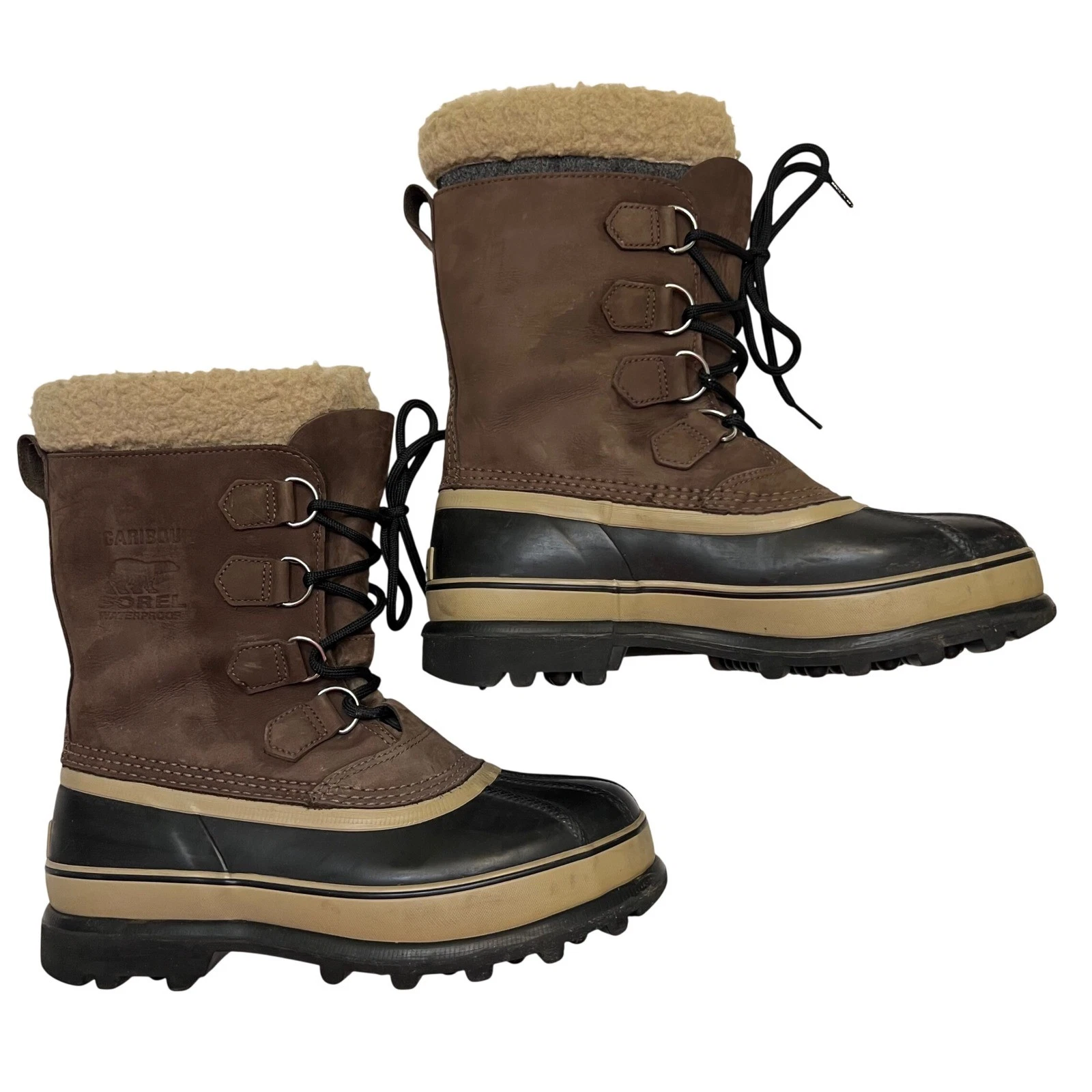 Sorel Caribou Men's Brown Black Waterproof Warm Lined Winter Snow Boots Size 8