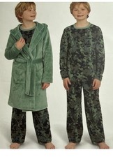 NWT Lands' End 3-Piece Youth Boys Green Pajama Sleep Set, S 7/8