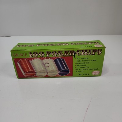 VTG Poker Chips 100 Count Grace Toys Set Red, Blue, & White NOS