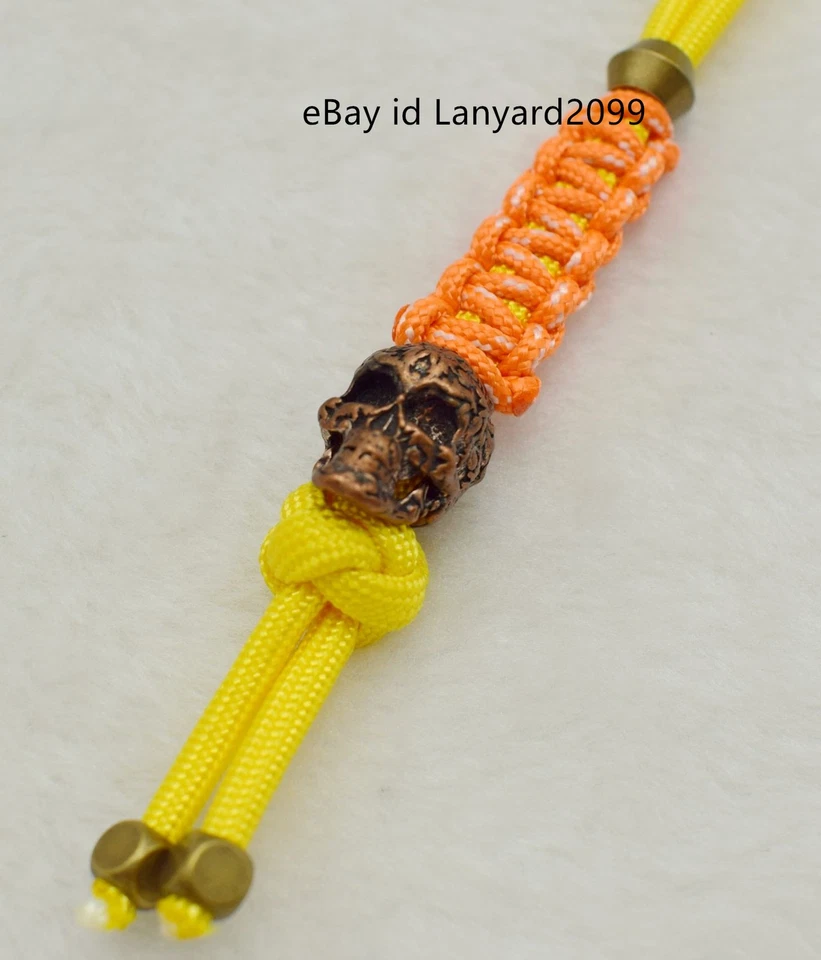 Cuchillo calavera de cobre cordón cuentas cuentas paracord hecho a mano cordón colgante Foto 3 de 4