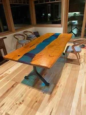 Walnut Epoxy Dining Table, Live Edge Resin River Furniture For Home Decor