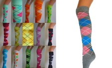 ARGYLE CHECK DIAMOND STRETCH LONG KNEE HIGH SOCKS PUB GOLF FANCY DRESS NEW  