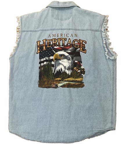 VINTAGE V Twin Motorcycle Apparel Denim Cut Off Vest American Heritage Eagle 2XL