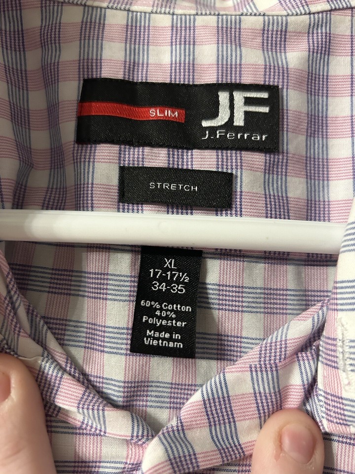 JF Pink and Purple plaid XL dress shirt One Free Tie With Shirt