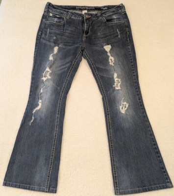 Bootlegger The Real McCoy Womens Jeans Dreyfus Destroyed Bootcut Distressed 34