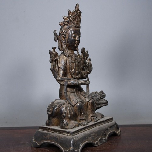 Antique Old Manjushri Prajnaparamita sutra Buddha statue Buddhism temple Bronze - Picture 5 of 9