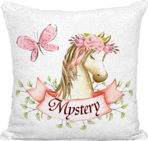 Personalised Pony Horse Magic Sequin Mermaid Cushion Pillow Cover 5 Colours - Picture 2 of 11