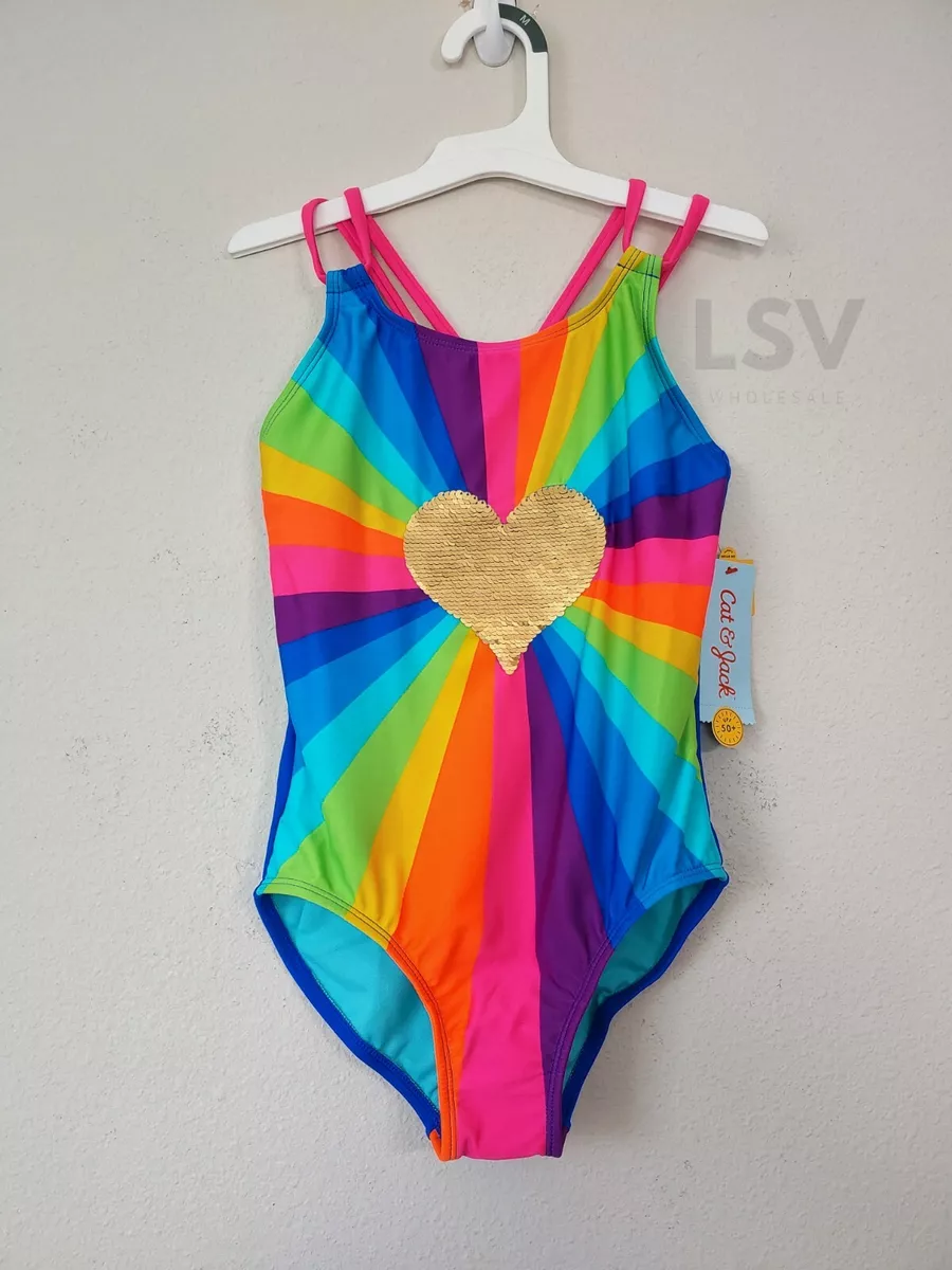 Cat Jack Girls Heart Sequined One Piece Swimsuit Size M 7 8 eBay