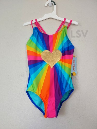 Cat u0026 Jack Girls Heart Sequined One-Piece Swimsuit Size M (7/8) | eBay