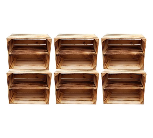 Obstkiste Holzkiste Weinkiste Geflammt Zwischenboden Lang 50X40X30Cm 6Er Set-image