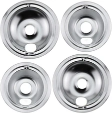 4 GE Hotpoint Chrome Stove Drip Pans Electric Burner Covers Top Replacement Set