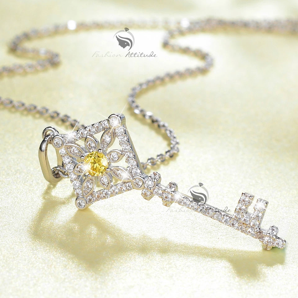 18k white gold gp made with SWAROVSKI crystal daisy flower key pendant necklace - Image 2 of 3