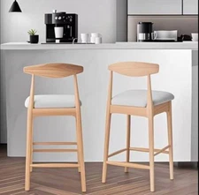 Mid-Century Modern Solid Wood Counter Stools, Set of 2 for Kitchen Island & Bar