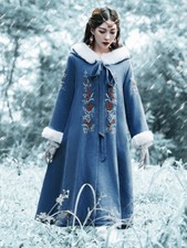 Cappotto donna cinese ricamo pelliccia sintetica coniglio cappuccio poncho mantello mantello parka