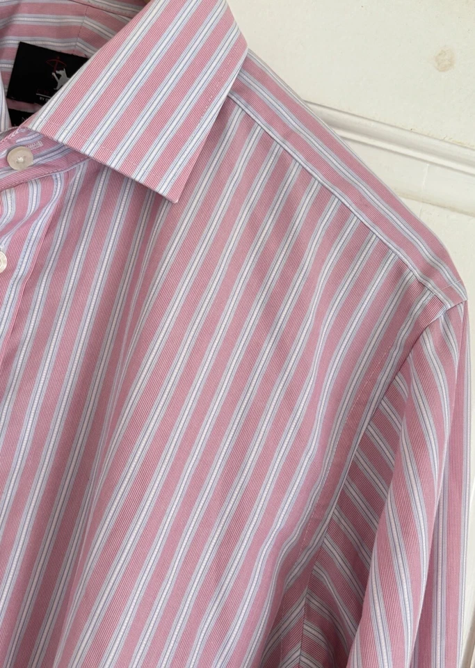 CHESTER BARRIE Mens 16/41 Dress Shirt Long Sleeve Pink Striped Non-Iron Formal - Image 2 of 4