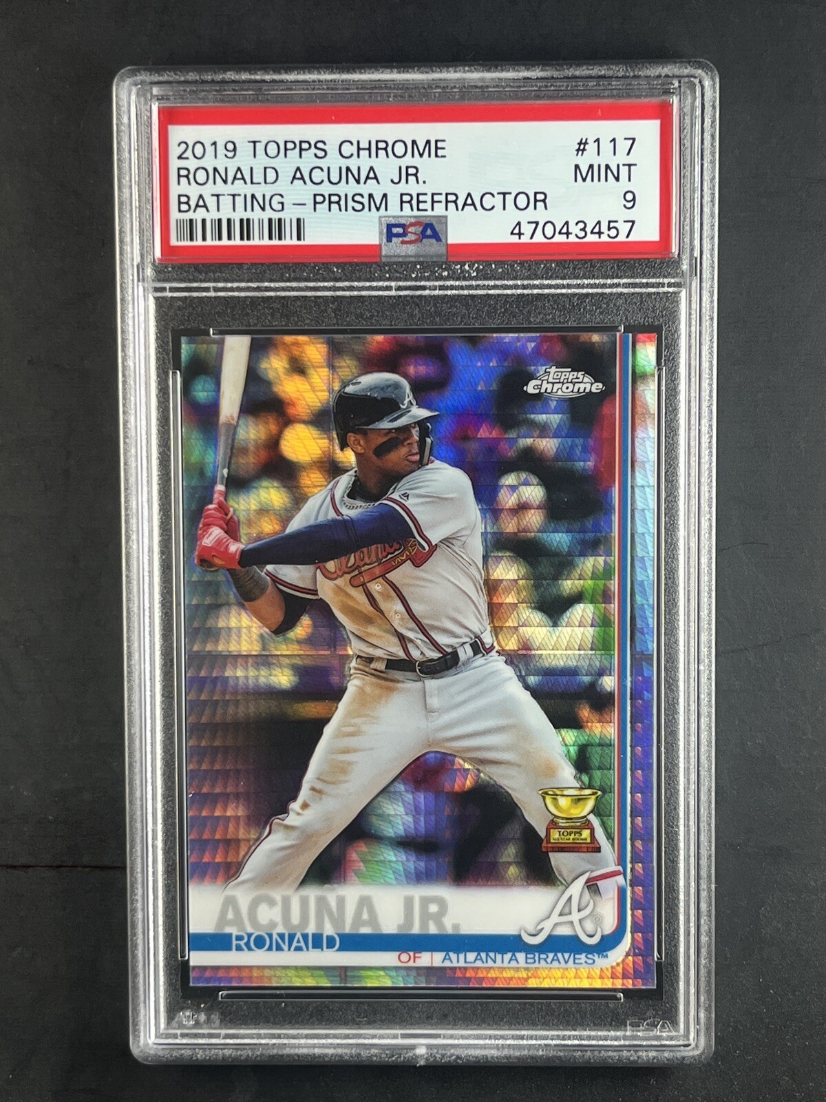 2019 Topps Chrome Ronald Acuna Jr. Batting Prism Refractor Braves #117 PSA 9💎