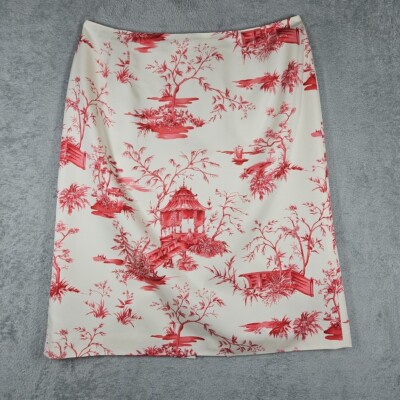 TALBOTS Silk Blend Skirt Back Slit Side Zip Ivory Pink Asian Floral