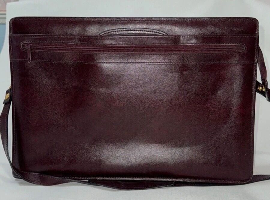 Protocol Portfolio Maletín Cuero Dividido Doble Refuerzo Borgoña Rojo Marrón Foto 3 de 4