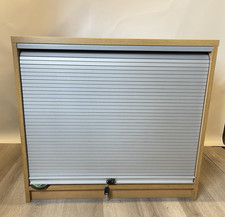 Wooden Office Storage Cabinet with Rolling Metal Door – Compact & Secure keys