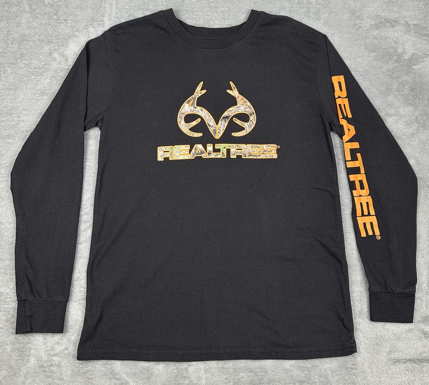 Realtree Northern Outpost T-Shirt Mens Large Black Camo Antlers Logo Long Sleeve