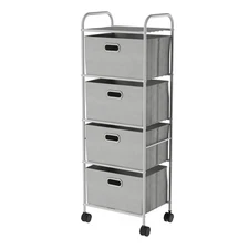 4 Drawer Storage Organizer ? Rolling Fabric Bin Cart with Wheels and Metal Frame