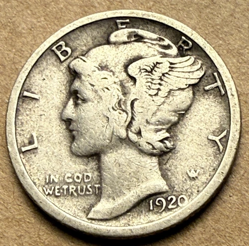 1920 P Mercury Dime 90% Silver  F to Very Fine VF