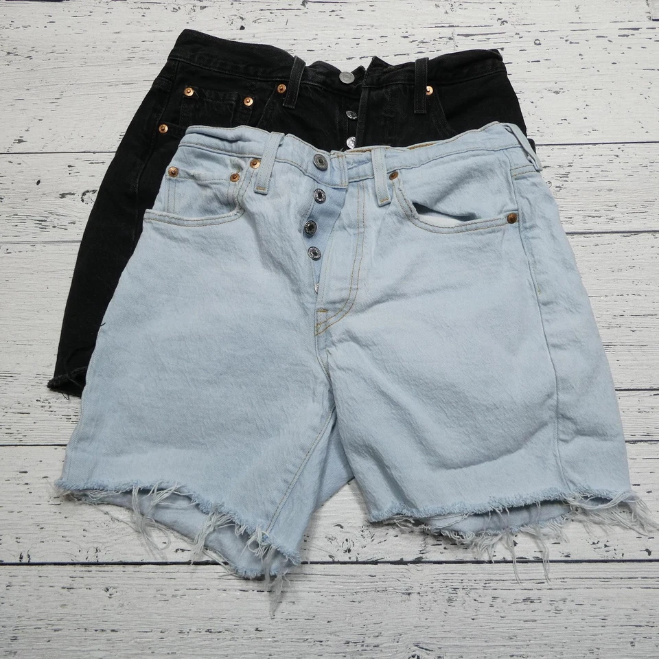 Levis Premium Shorts Womens Lot of 3 Denim Cutoff Frayed Button Fly Blue Black - Image 2 of 4