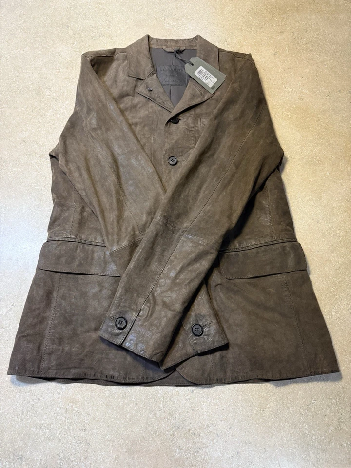 NEW W Tags -AllSaints Mens FELTON Leather Blazer Jacket MEDIUM Brown Distressed - Image 2 of 4