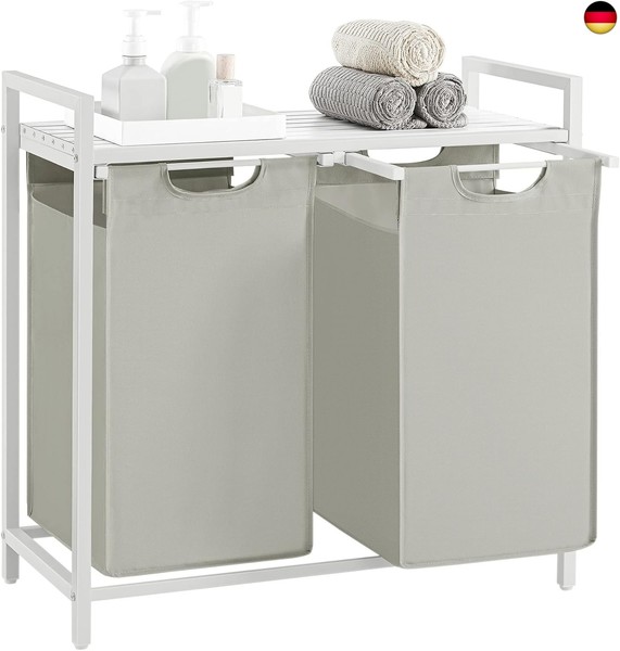 Vasagle WäSchekorb 2 FäCher, WäSchesammler Mit Ablage, WäSchebox, WäSchesack Aus-image