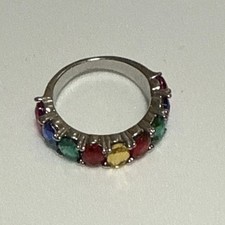 9 Multi Color Gemstones Set In A Silver Toned Ring