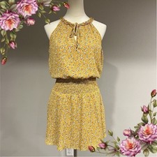 Floral halter mini dress with smocked waistband