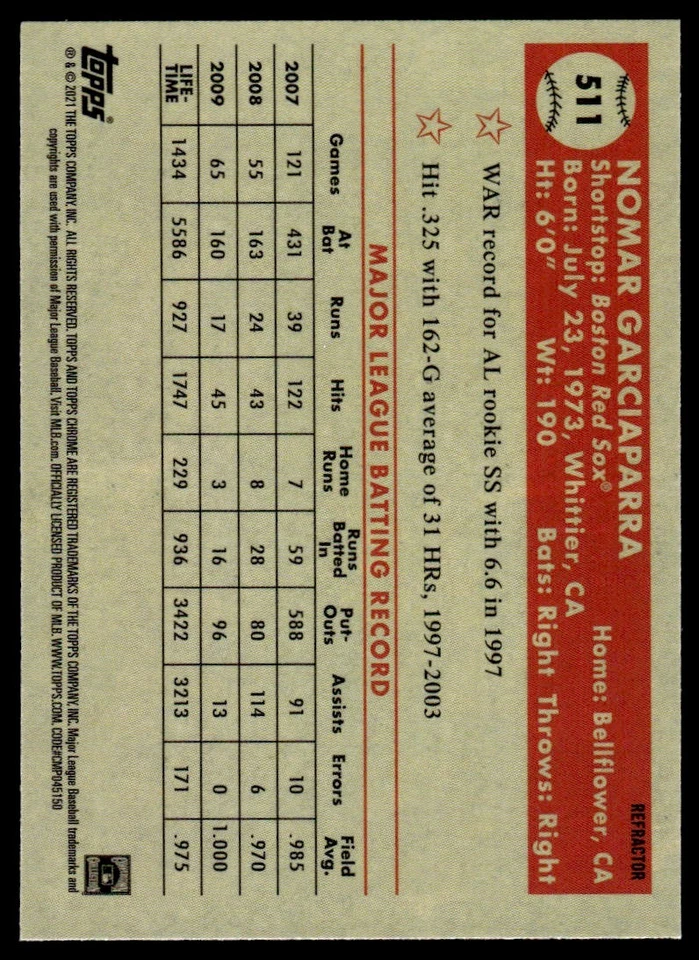 2021 Topps Chrome Platinum Anniversary REFRACTORS Nomar Garciaparra Boston Red - Image 2 of 2