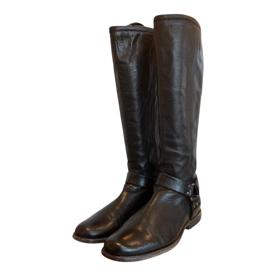 FRYE Mujer’s Phillip 3476850 Negro Arnés Alto Cuero Botas de Montar Talla 9 B Foto 4 de 4
