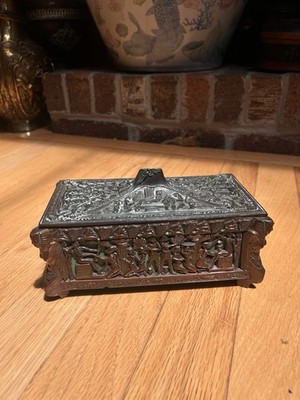 Antique Egyptian Trinket Box Copper base & Metal Cover  Wood Inside