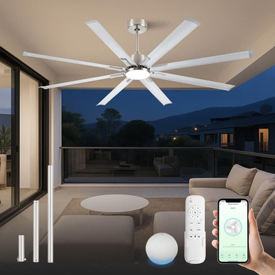 72'' Smart Brushed Nickel Ceiling Fan with Light, Alexa & App Control, 6 Speeds
