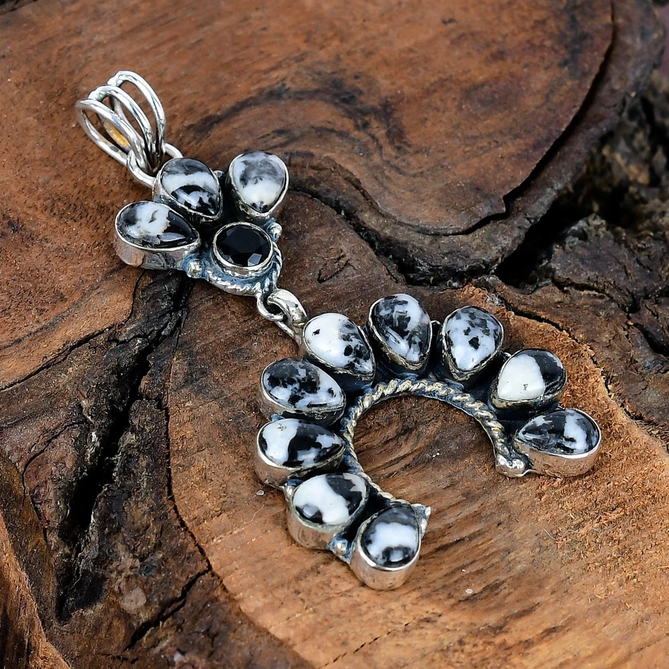 Colgante Navajo Hecho a Mano Plata Esterlina Turquesa Búfalo Blanco 2.80" Foto 3 de 4