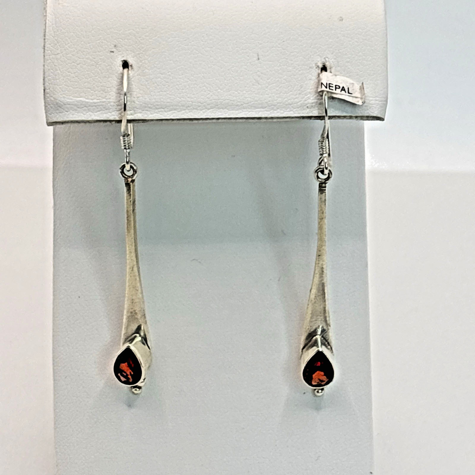 STUNNING .925 Sterling Silver Estate Dangle Earring with Red Stone