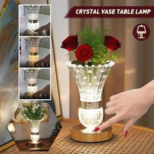 LED Crystal Table Lamp Vase Night Light Touch Dimmable Atmosphere Bedside Gift
